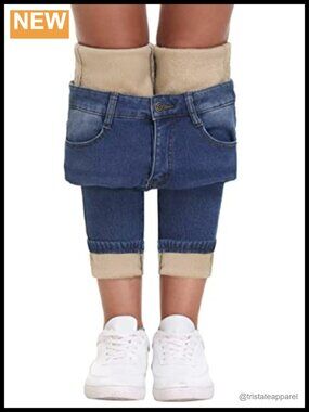 Fleece Lined Jeans Women Winter Flannel Lined Stretch Skinny Jeans
